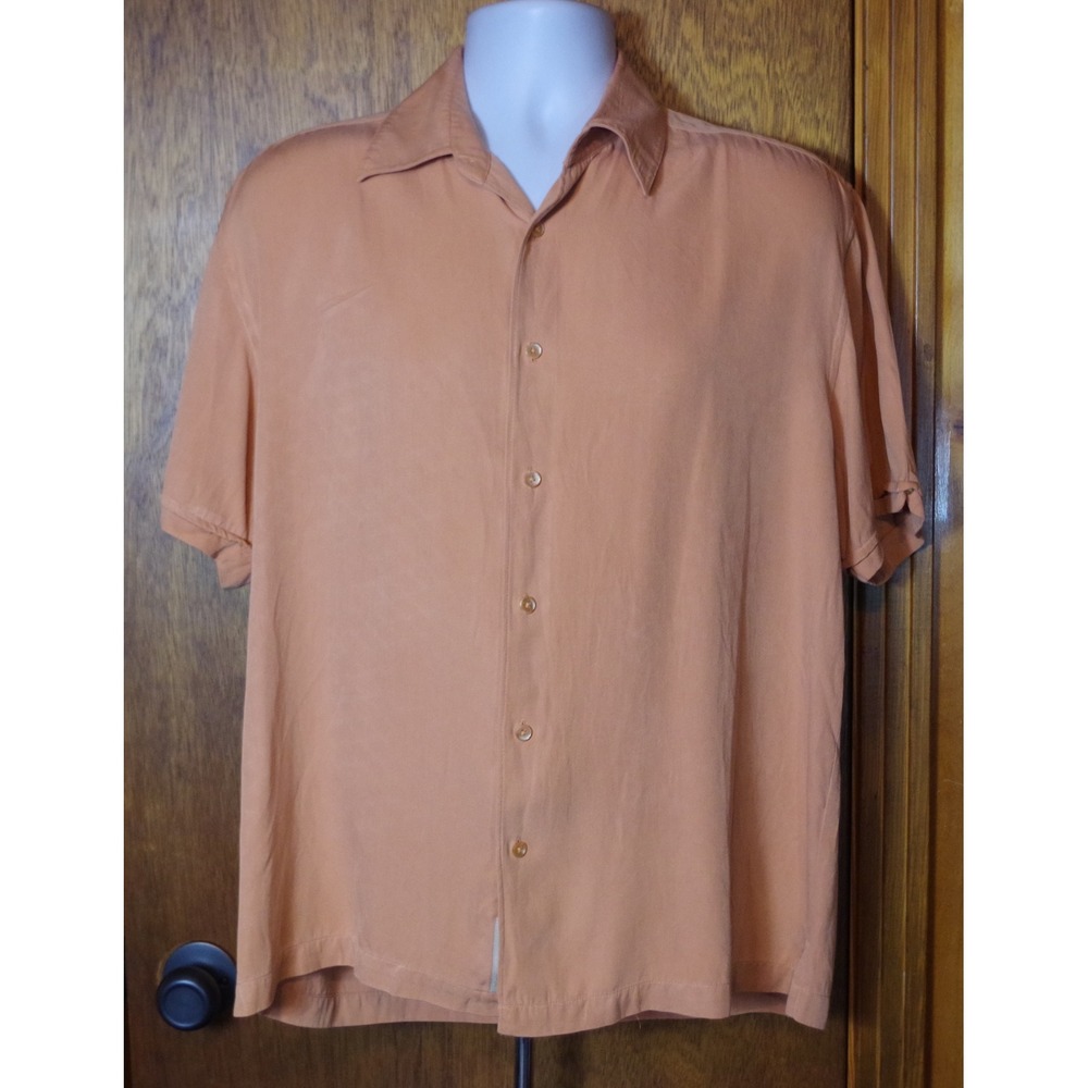 Cubavera Men's Medium Silk Cotton Short Sleeve Button Down Shirt Terracotta